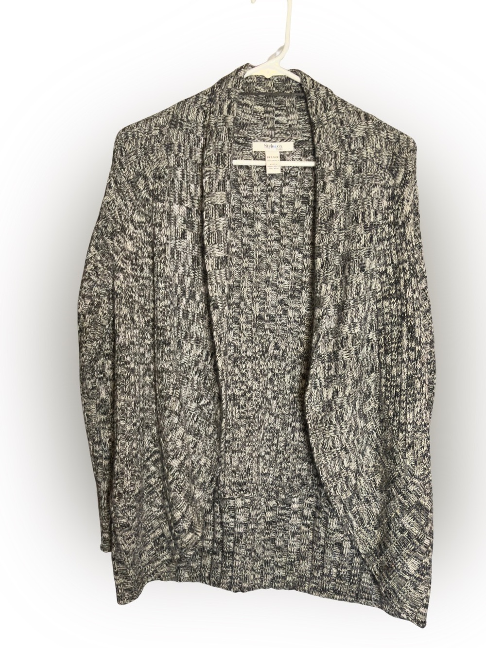 Style & Co. Marled Black and White Open-Front Cardigan